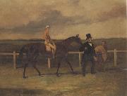 Harry Hall Mr J B Morris Leading his Racehorse 'Hungerford' with Jockey up and a Groom On a Racetrack Spain oil painting artist